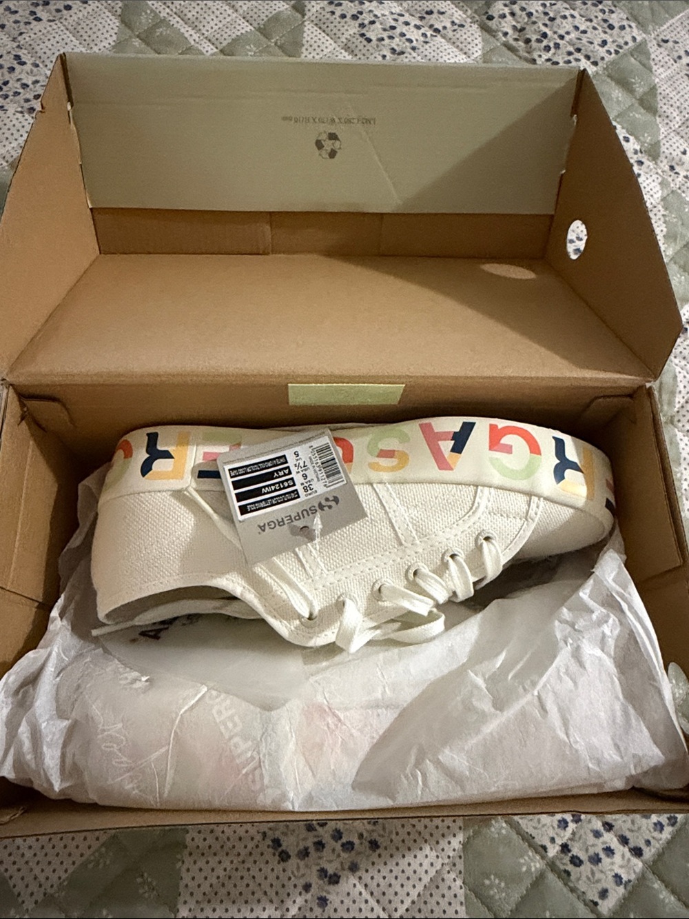 Superga White Canvas Sneaker with Multicolor Logo Trim